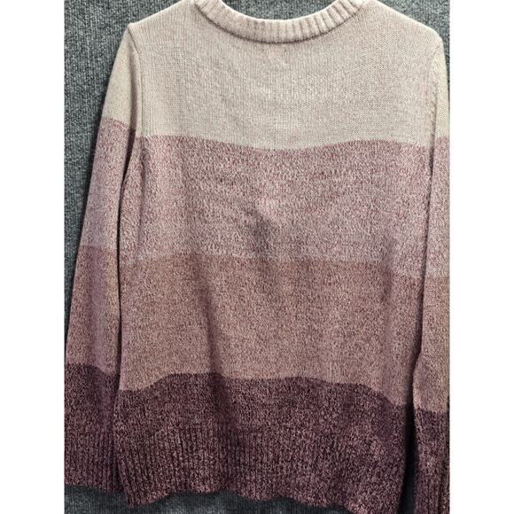 SOHO New York & Co Jeans Sweater Size M Cream Pink Mauve Wine Striped Laced Tie - Picture 6 of 6